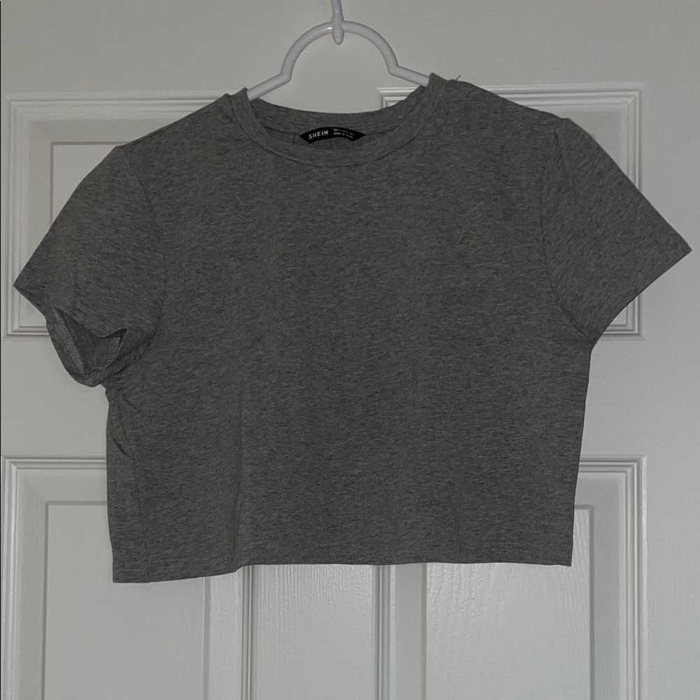 New Medium Grey Cropped Stretchy T-shirt